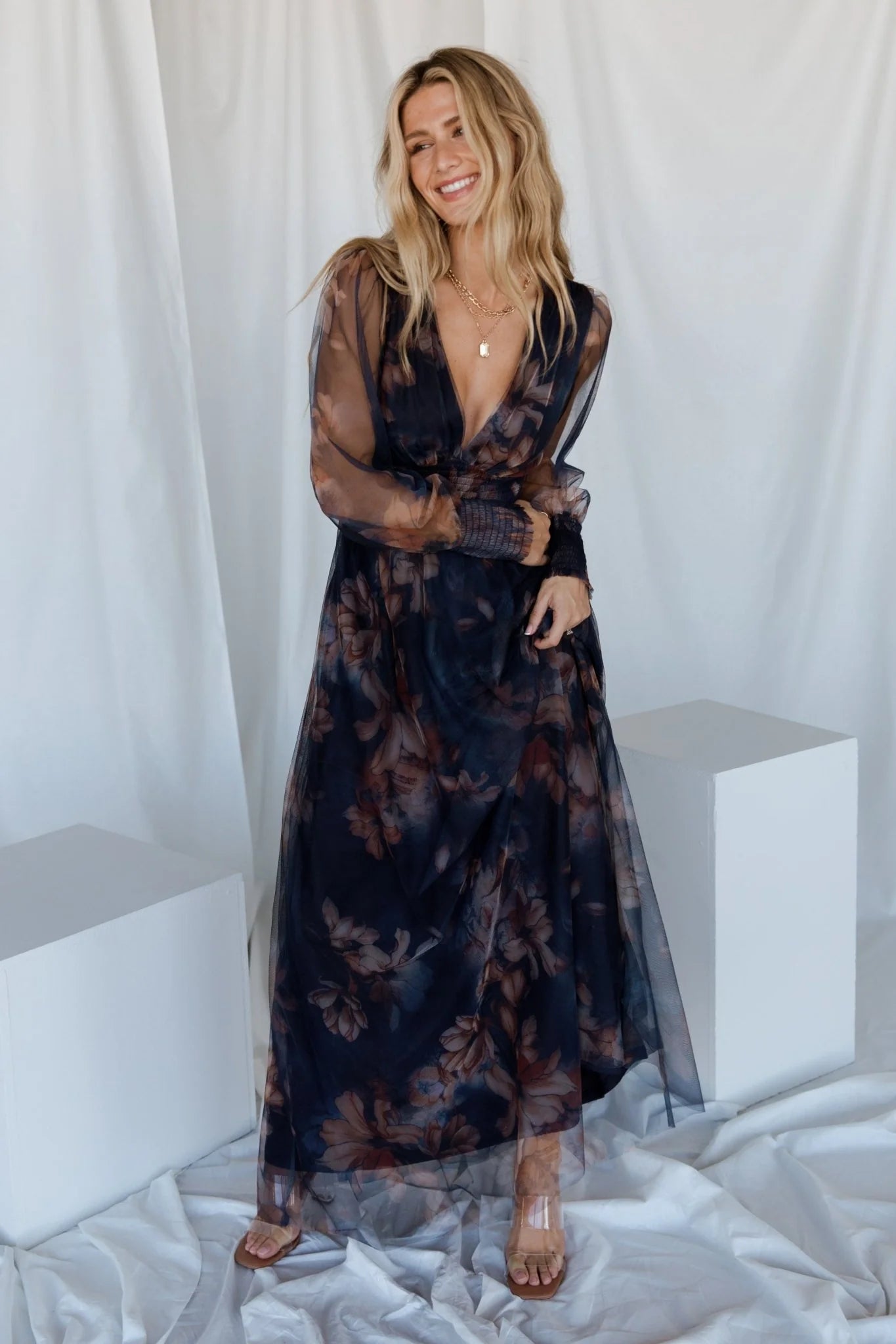 Layla Tulle Maxi Dress | Dark Blue Floral