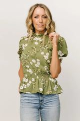 Beth Peplum Top | Olive Floral