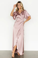 Vara Satin Maxi Wrap Dress | Lilac