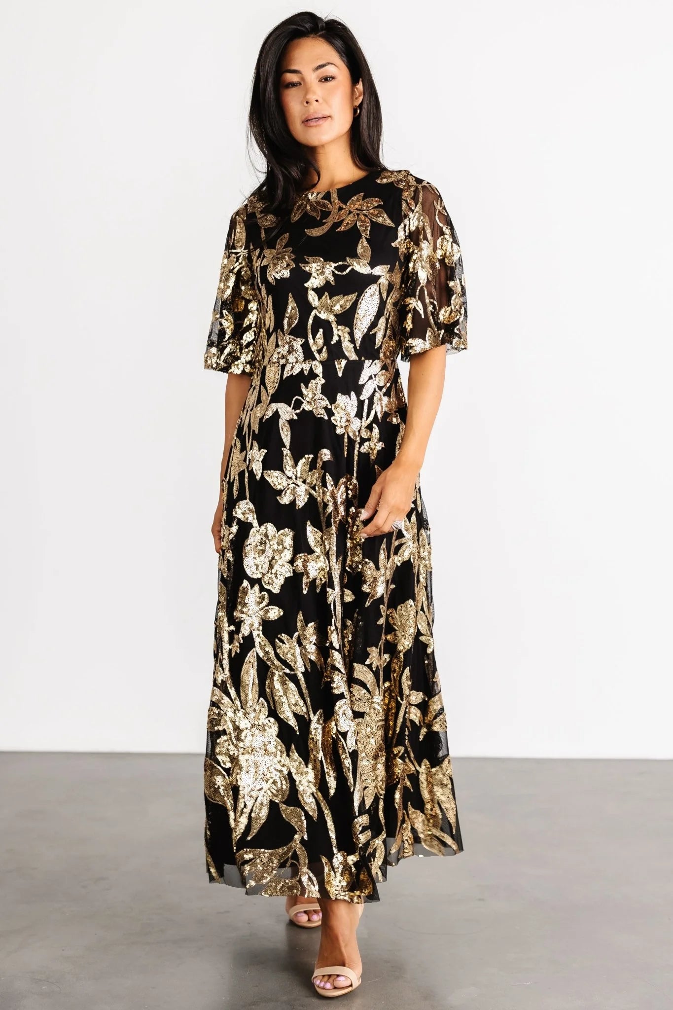 Lucy Sequin Dress | Black + Gold