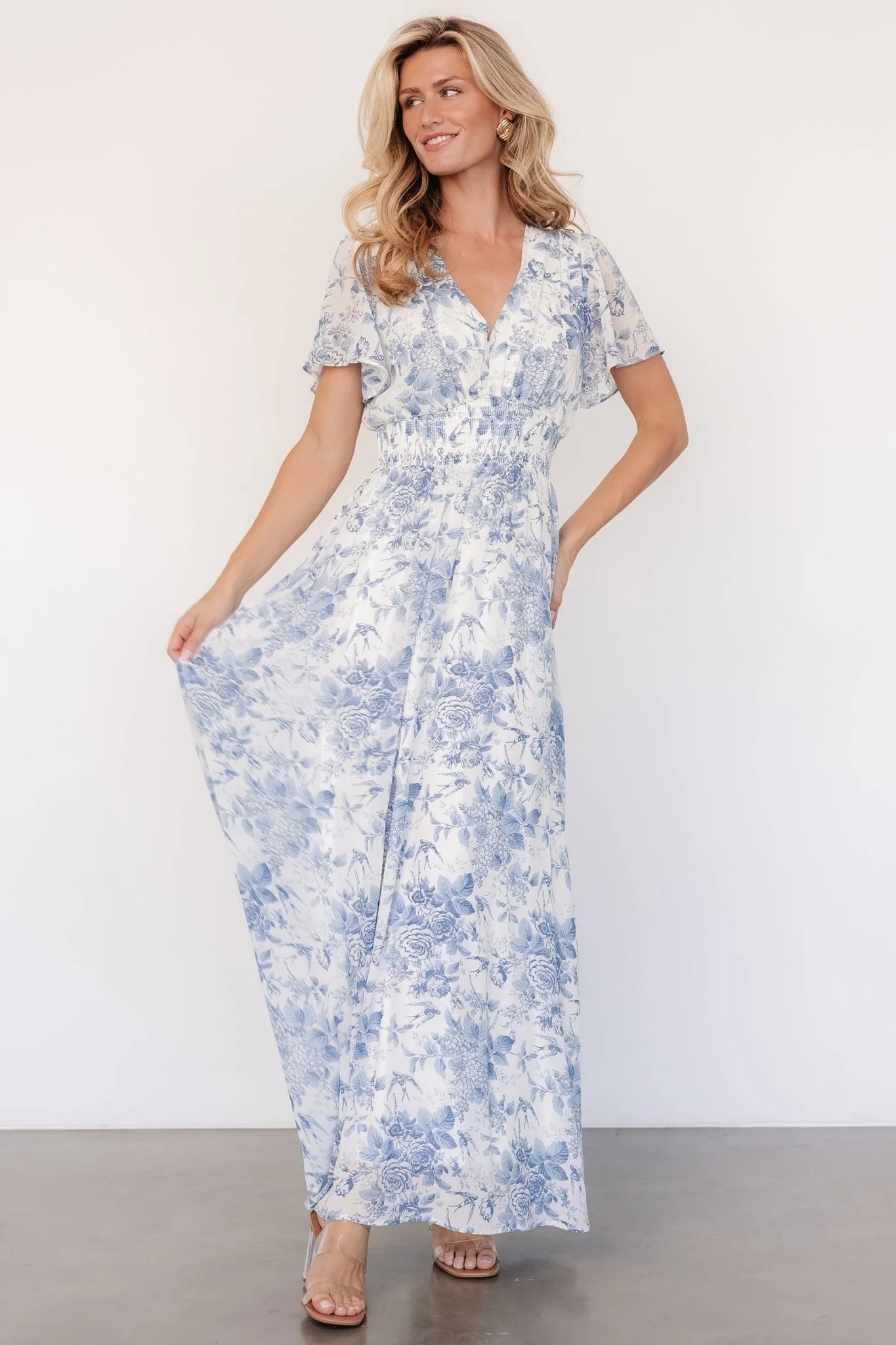 Birdie Maxi Dress | Off White + Blue