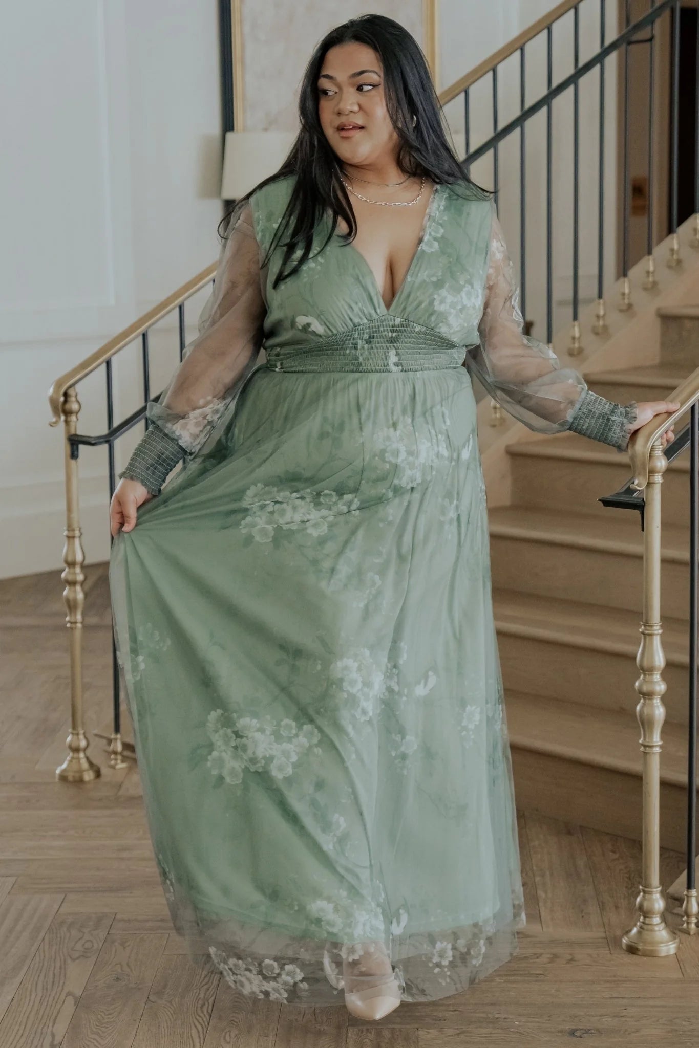 Layla Tulle Maxi Dress | Dusty Green Floral