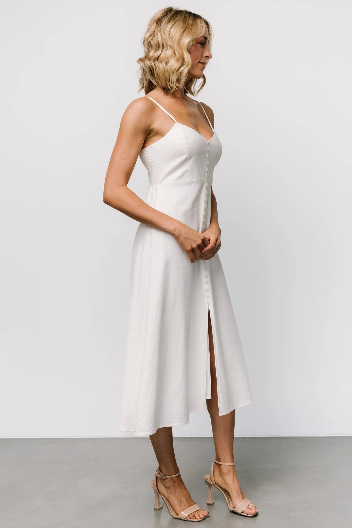Laya Button Front Dress | Ivory