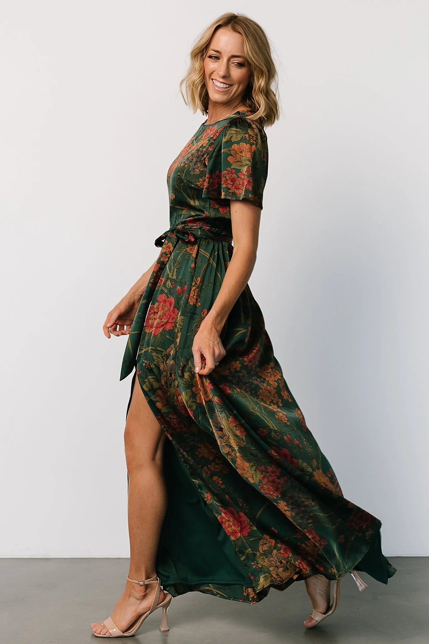 Agnes Satin Maxi Dress | Dark Green Floral