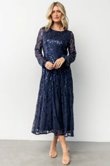 Kalla Sequin Midi Dress | Navy