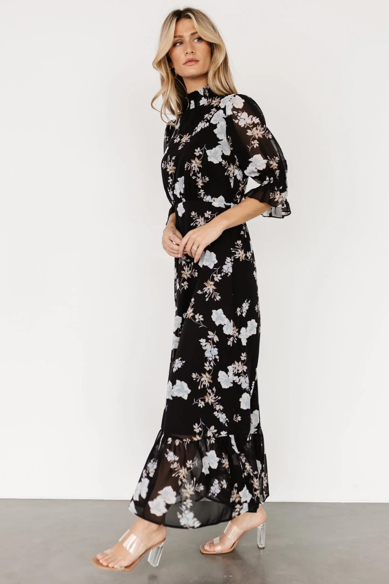 Marie Mock Neck Maxi Dress | Black Floral