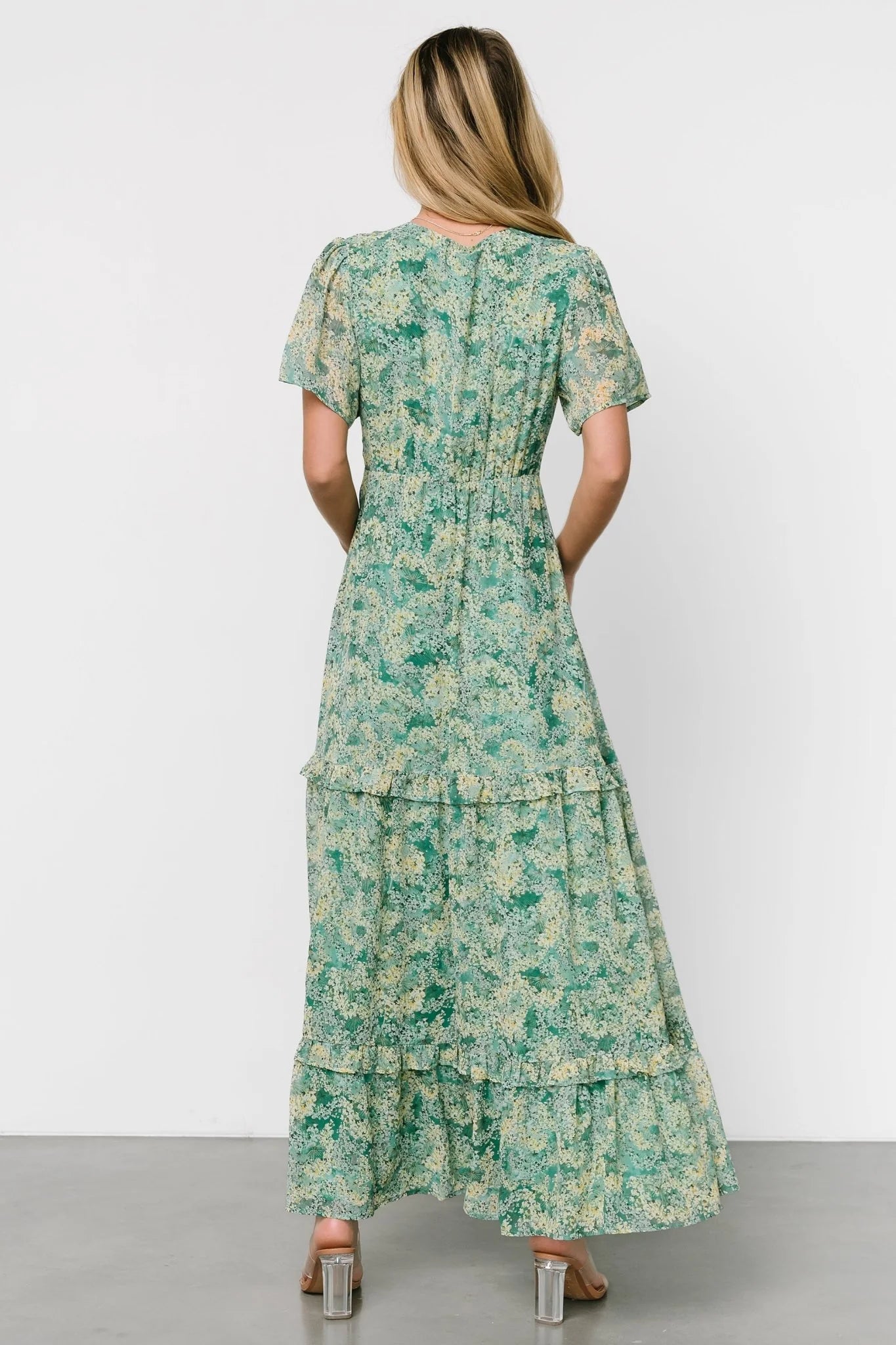 Audrey Deep V Maxi Dress | Green Floral