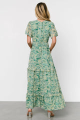 Audrey Deep V Maxi Dress | Green Floral