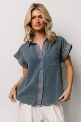 Jaye Button Top | Denim Blue