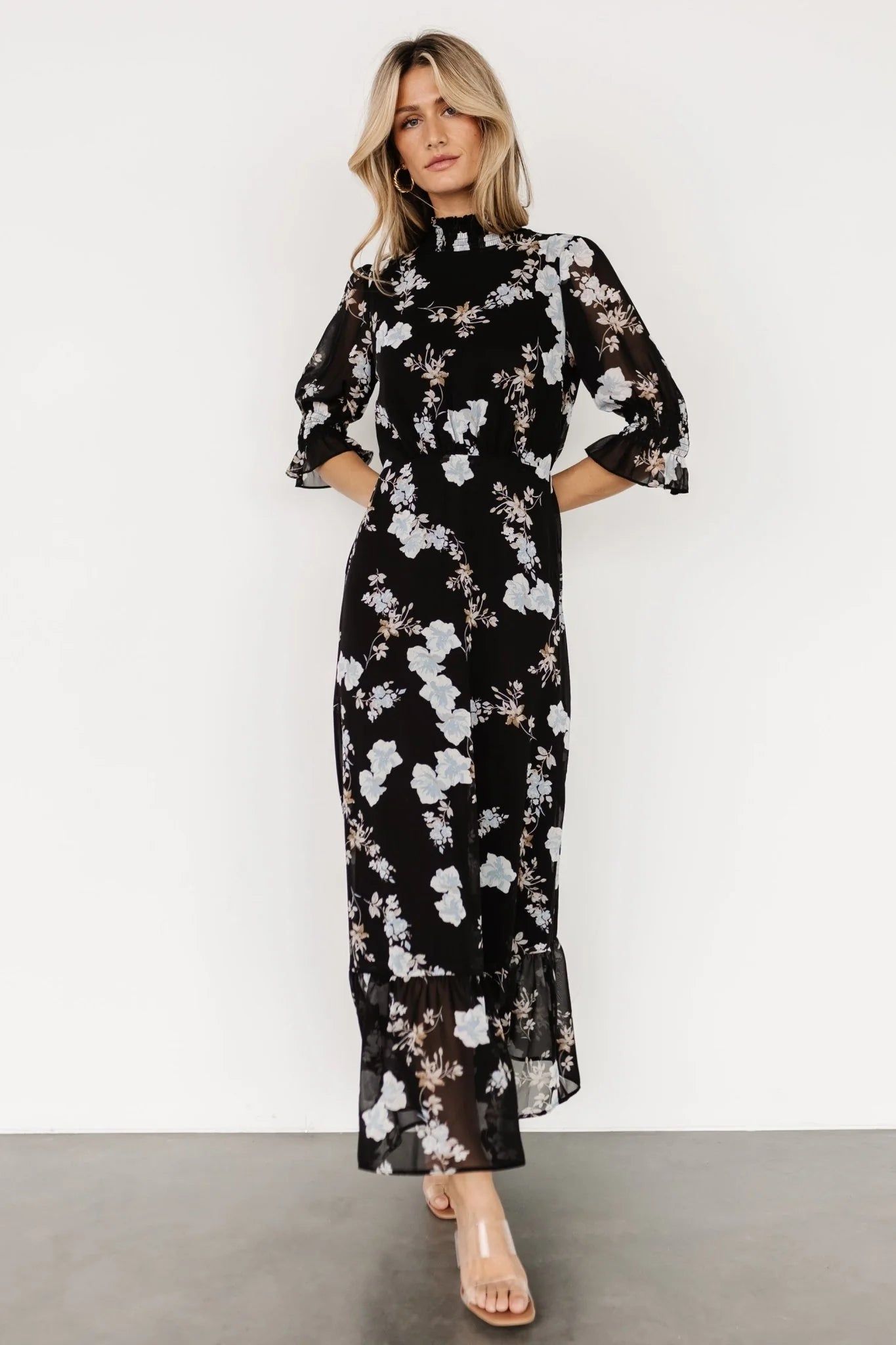 Marie Mock Neck Maxi Dress | Black Floral