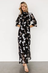 Marie Mock Neck Maxi Dress | Black Floral