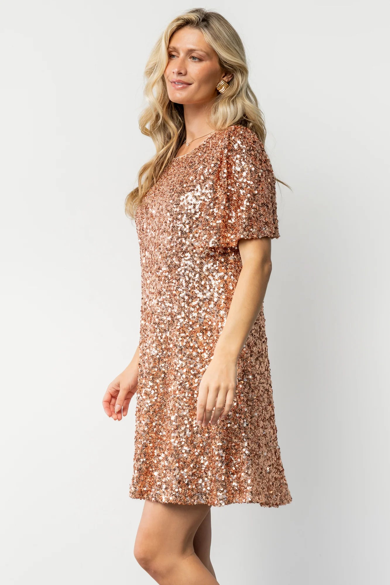 Asta Sequin Shift Dress | Rose Gold