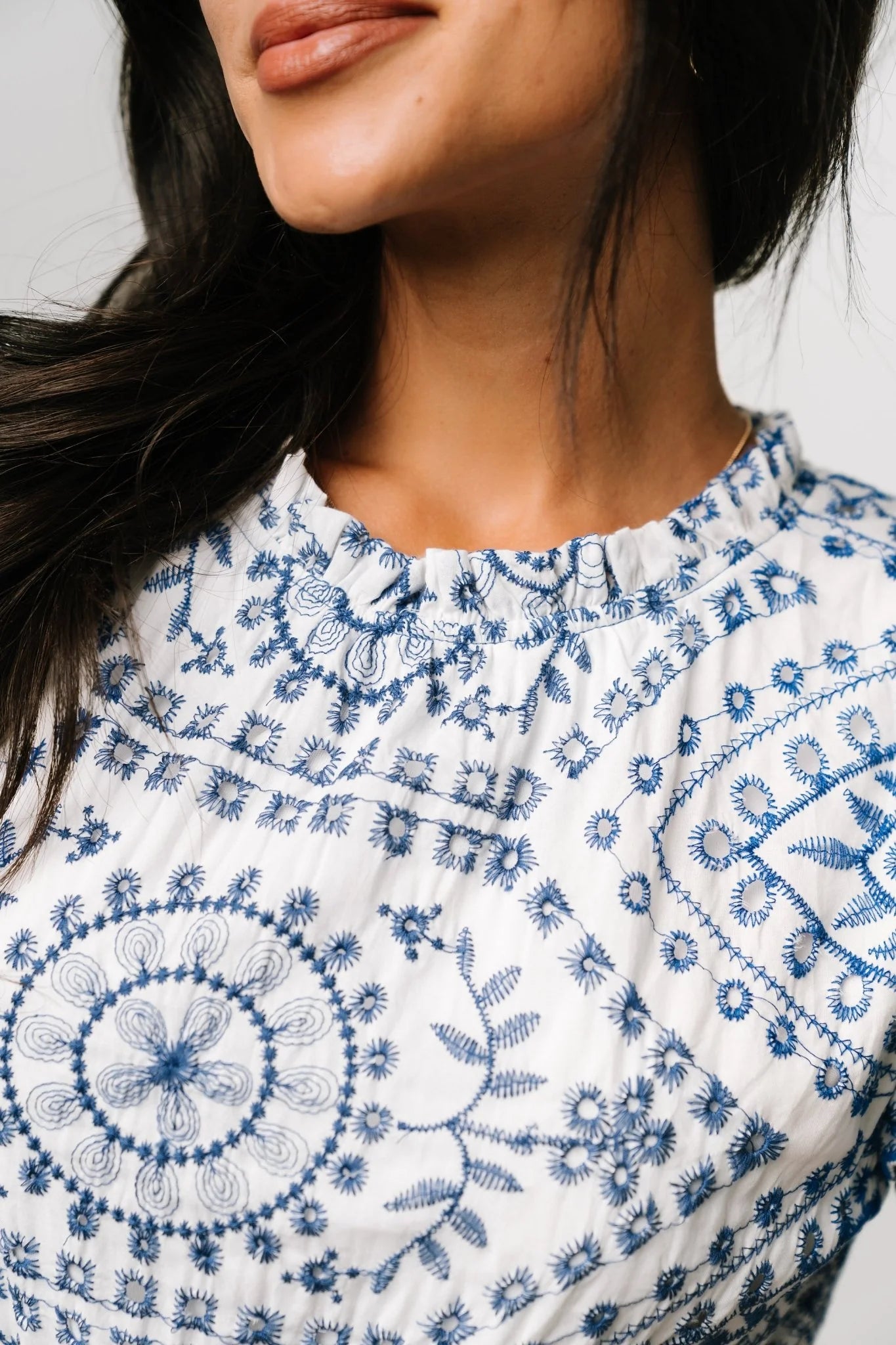 Mirabel Eyelet Midi Dress | White + Blue