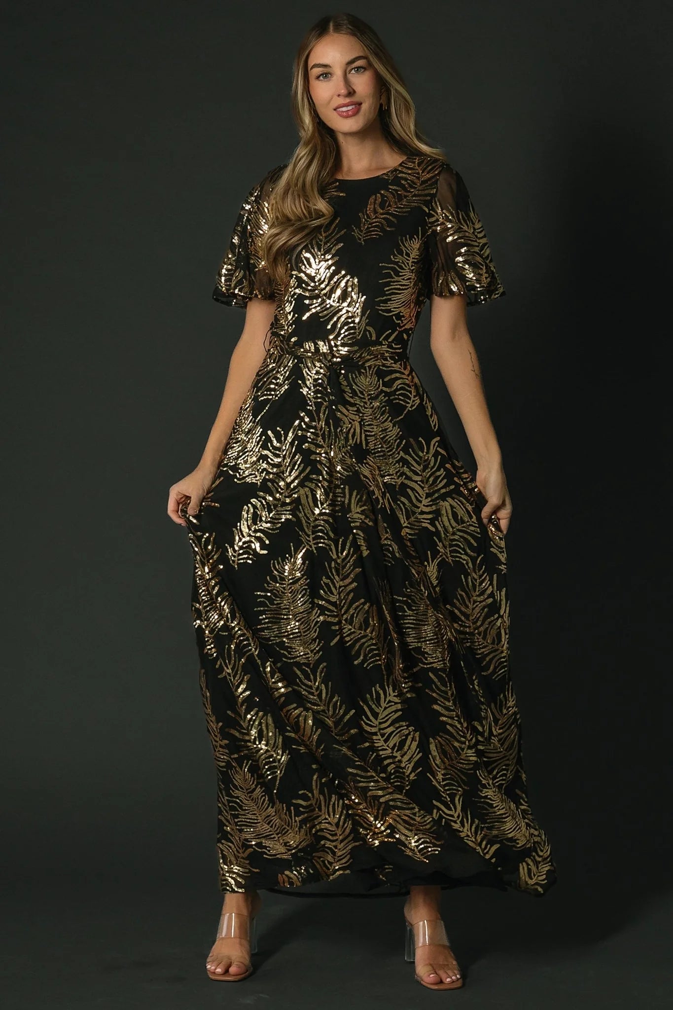 Muse Sequin Maxi Dress | Black + Gold