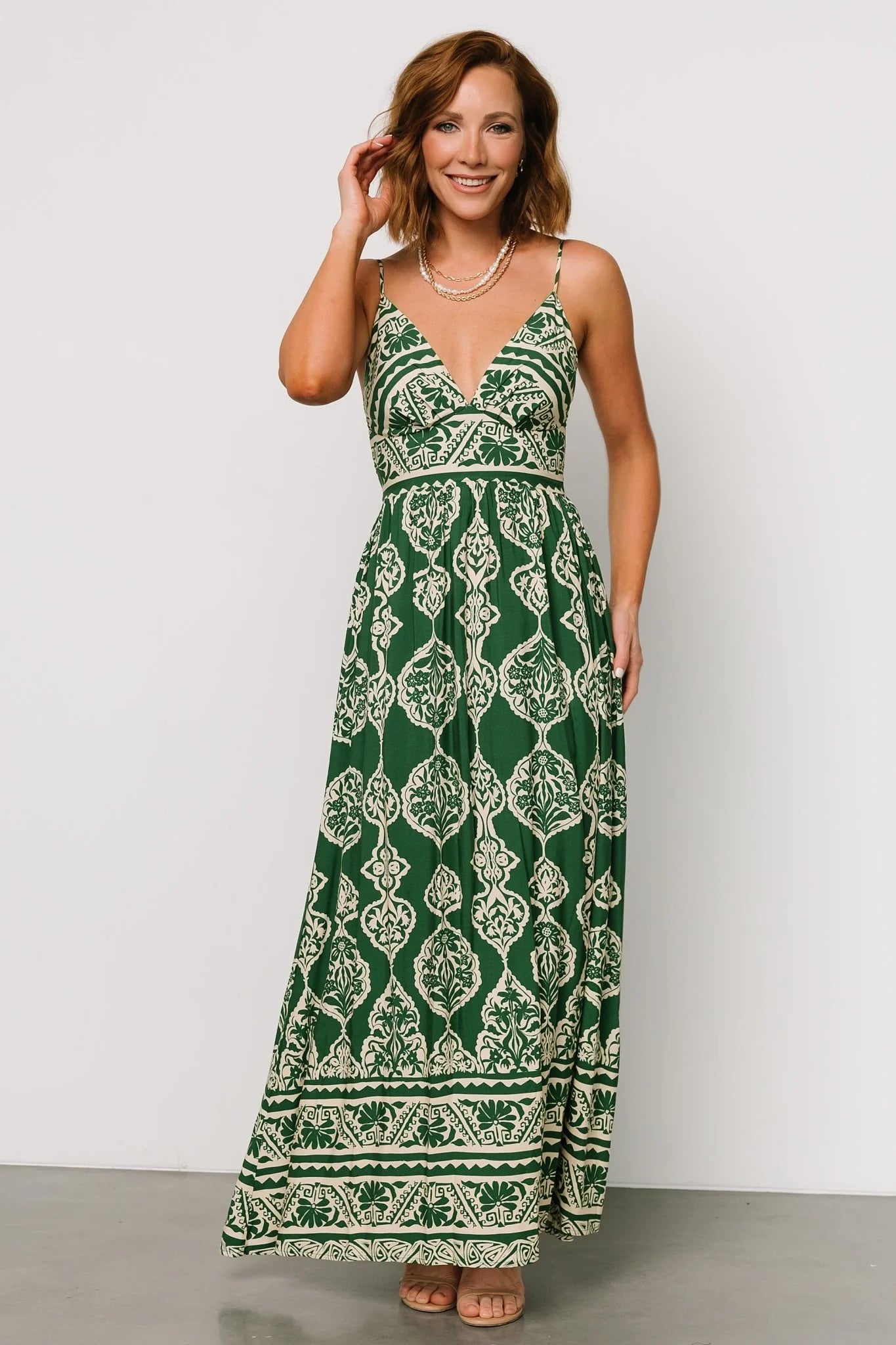 Davinah V Neck Maxi Dress | Green Print