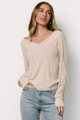 Ashby V Neck Sweater Top | Natural