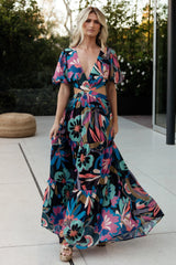 Bastina Open Back Maxi Dress | Black Print