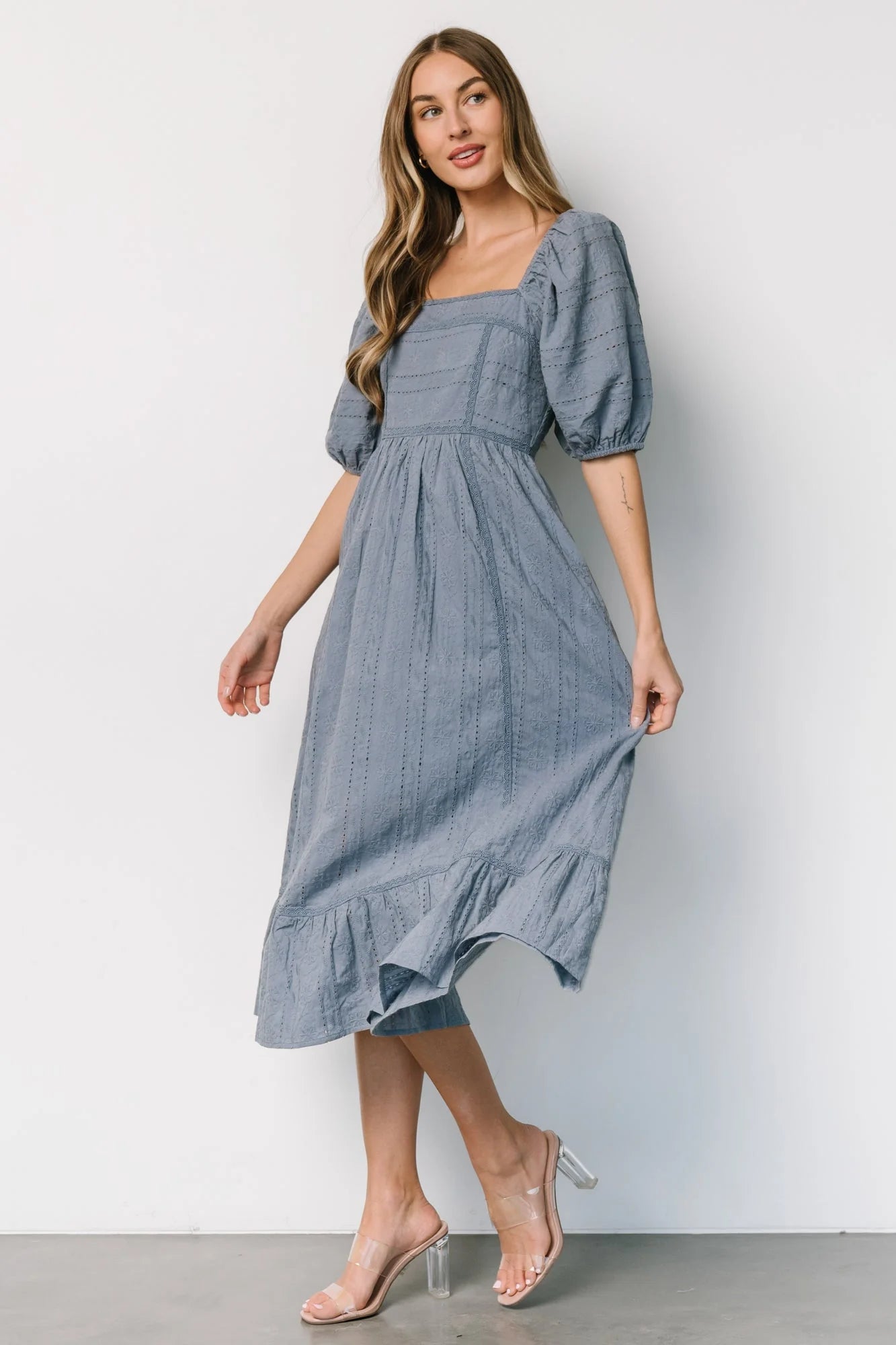 Delaney Eyelet Dress | Dusty Blue