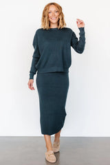 Carey Waffle Midi Skirt | Midnight Blue