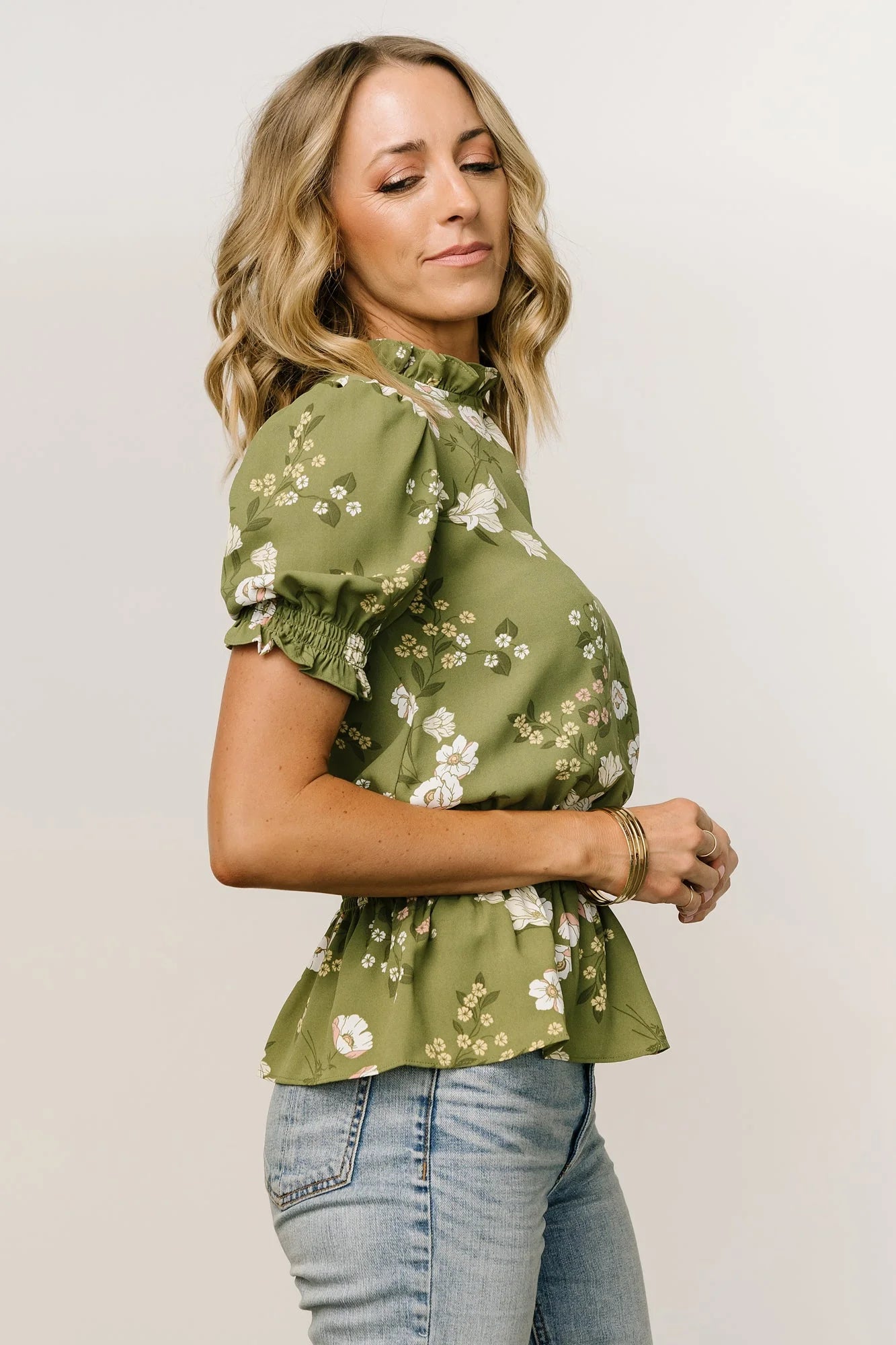 Beth Peplum Top | Olive Floral