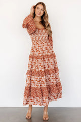 Dynah Tiered Dress | Rust +Cream Floral