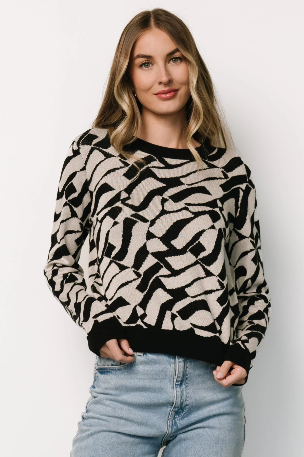 Petra Knit Sweater Top | Black + Ivory