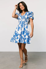 Charee Short Dress | White + Blue