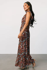 Kearny Ruffle Maxi Dress | Brown Multi Floral