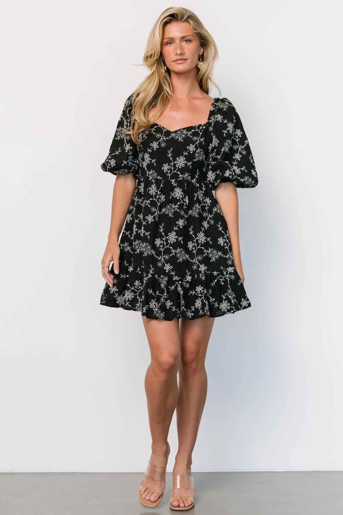 Serres Eyelet Mini Dress | Black + White