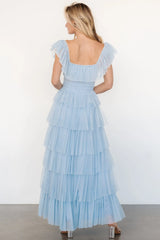 Valora Swiss Dot Tulle Maxi Dress | Light Blue