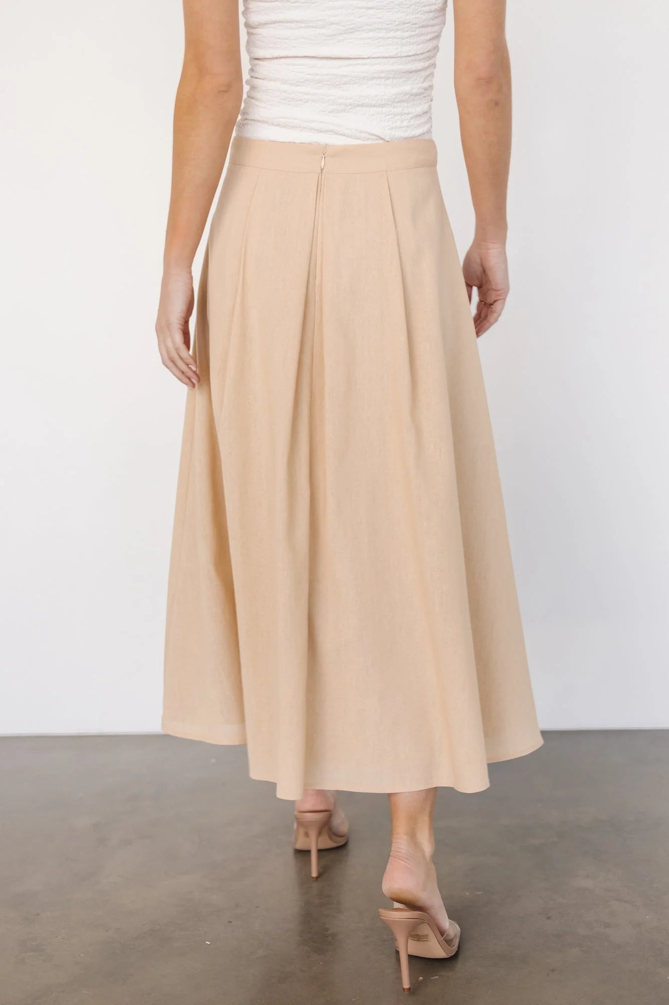 Katie Pleated Midi Skirt | Natural
