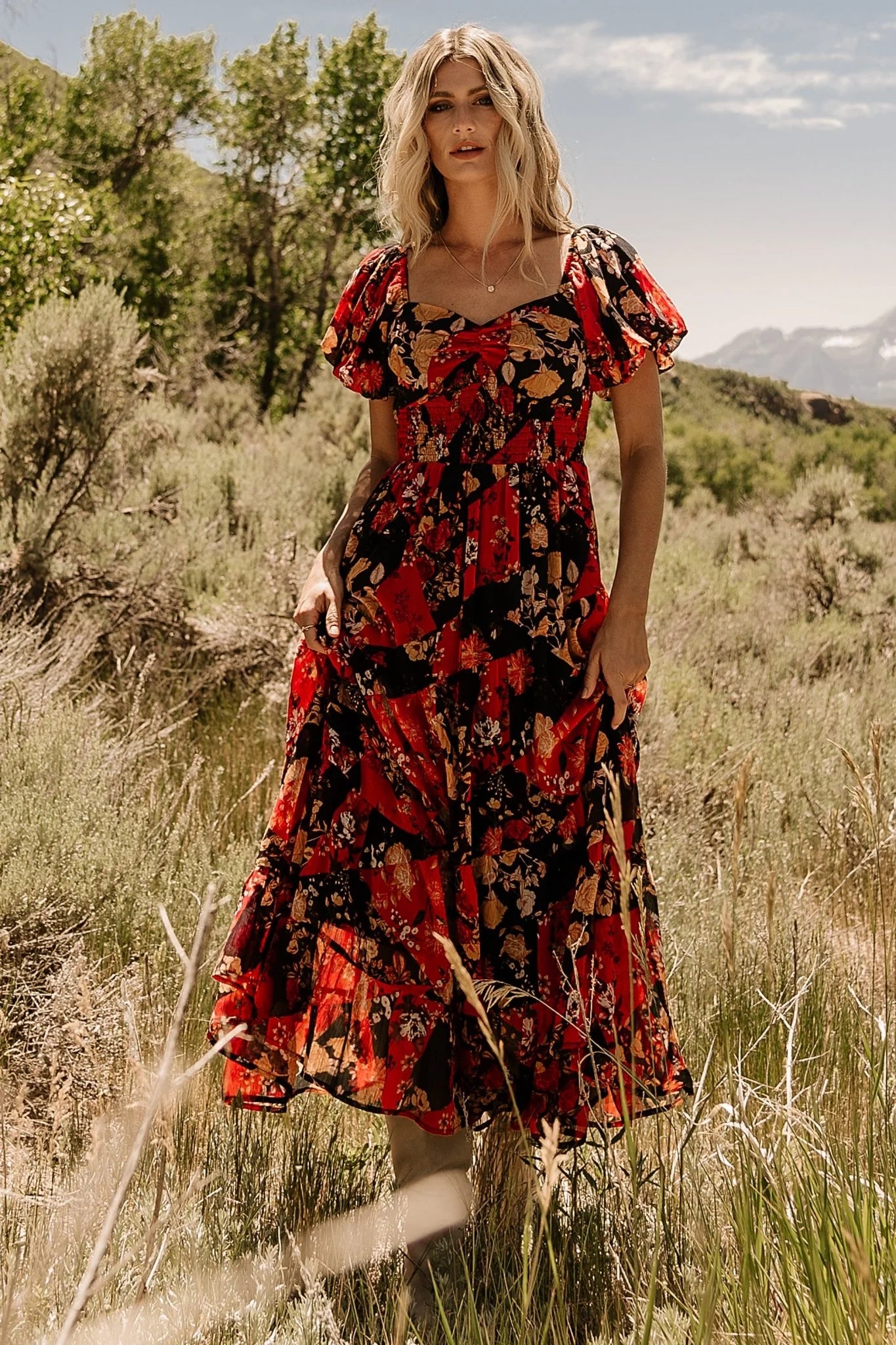 Suzy Maxi Dress | Black + Red Multi