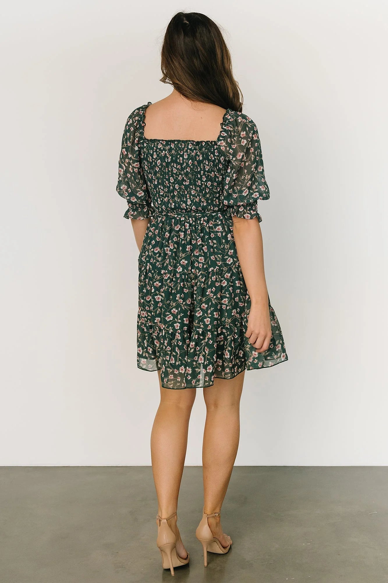 Azlyn Smocked Short Dress | Green + Pink Floral