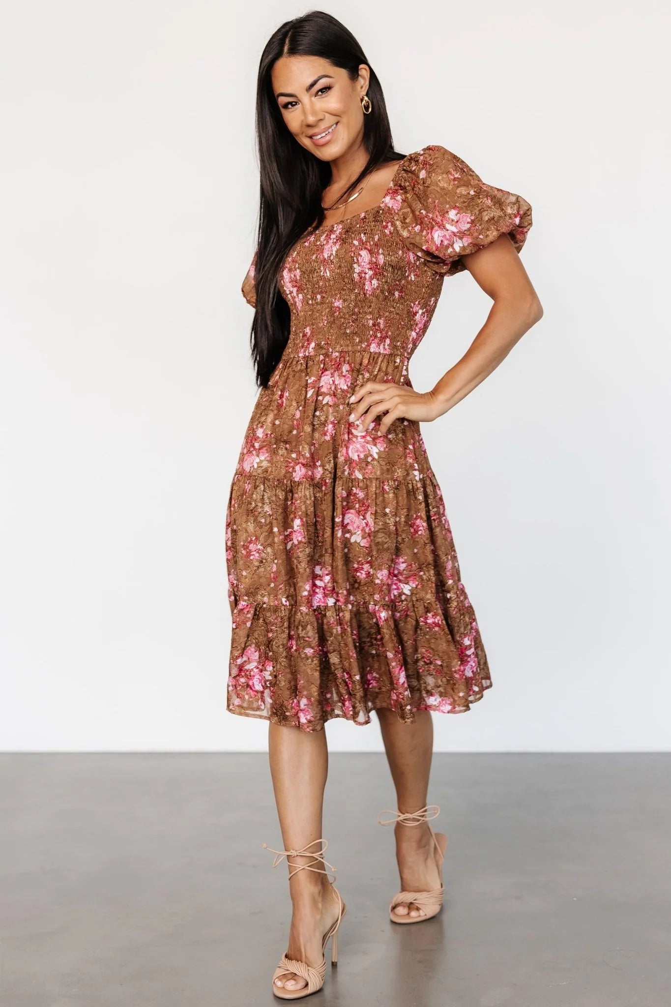 Lizzy Midi Dress | Copper + Pink