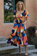 Lola Midi Dress | Rust + Navy Multi