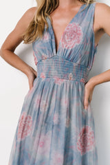 Kamila Tulle Maxi Dress | Light Blue + Pink Floral