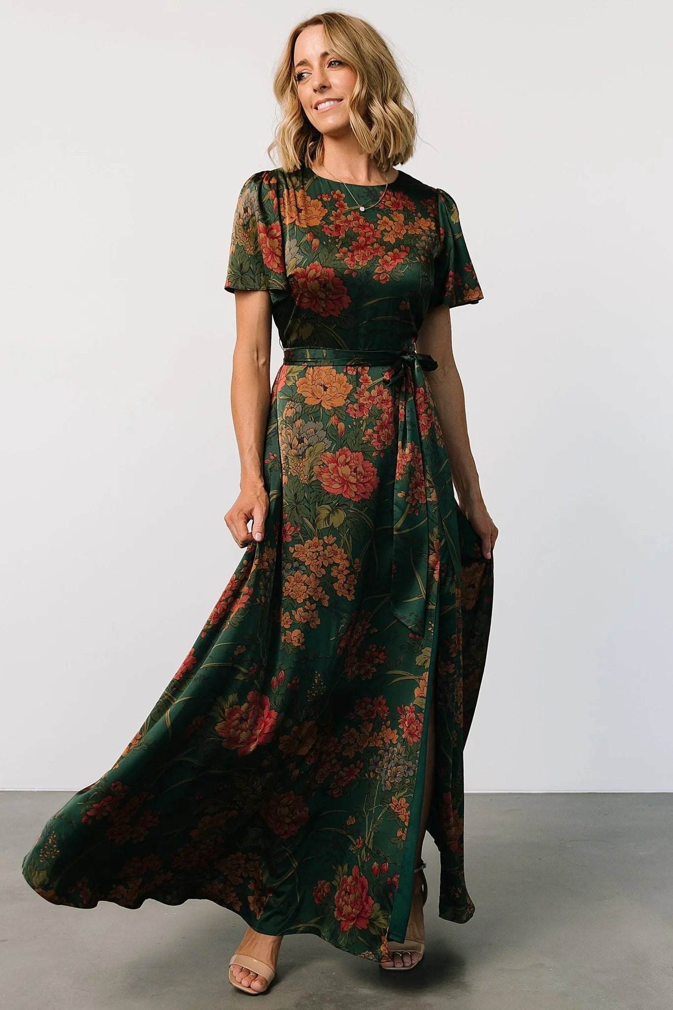 Agnes Satin Maxi Dress | Dark Green Floral