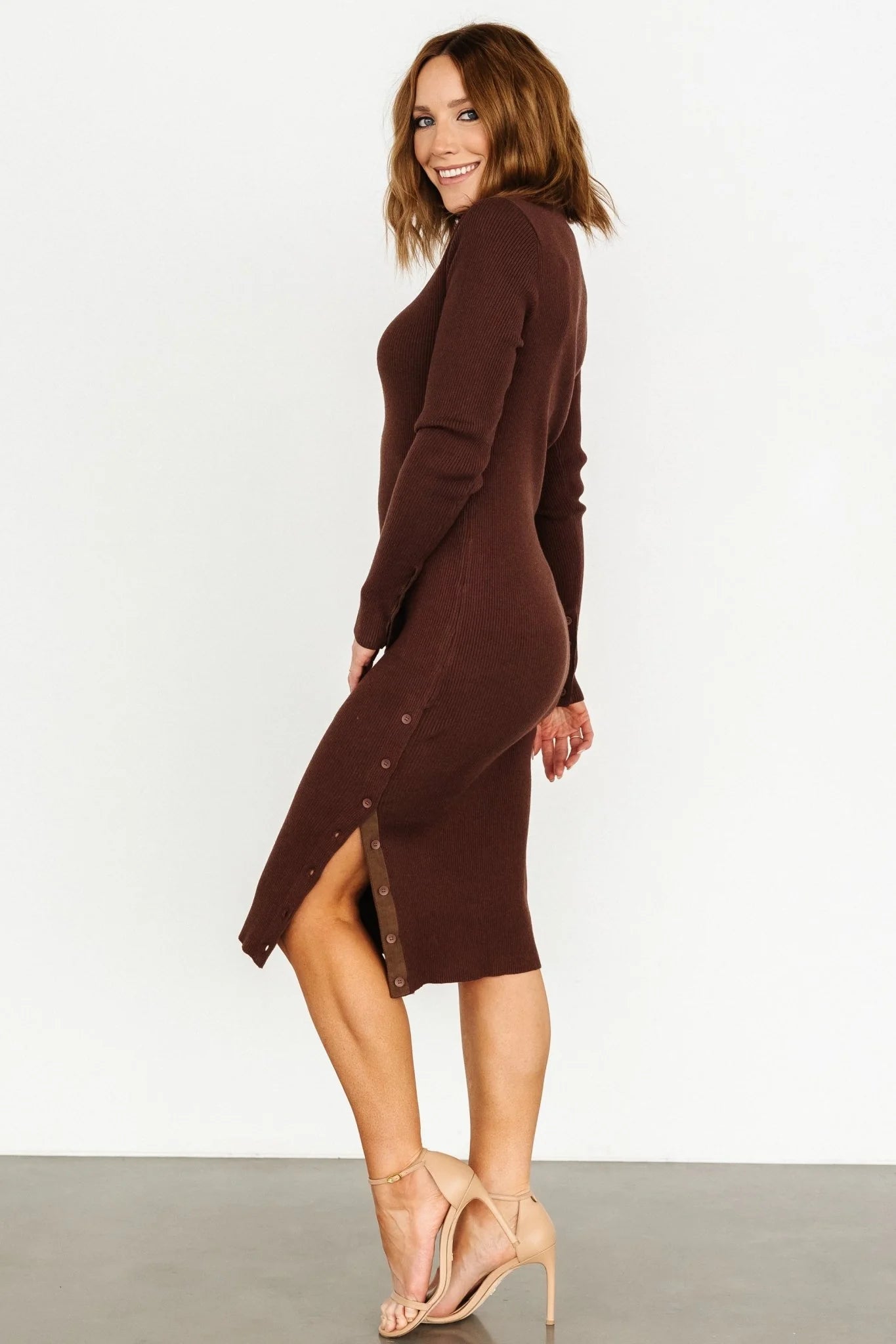 Caldwell Ribbed Turtleneck Midi Dress | Brown