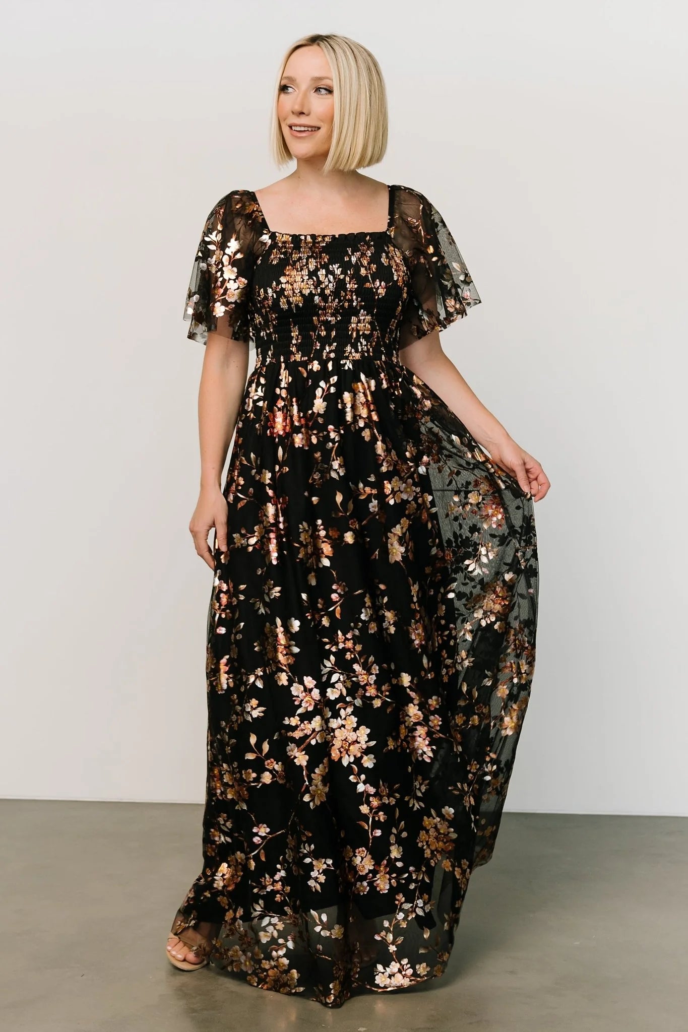 Cassandra Tulle Maxi Dress | Black Blossom