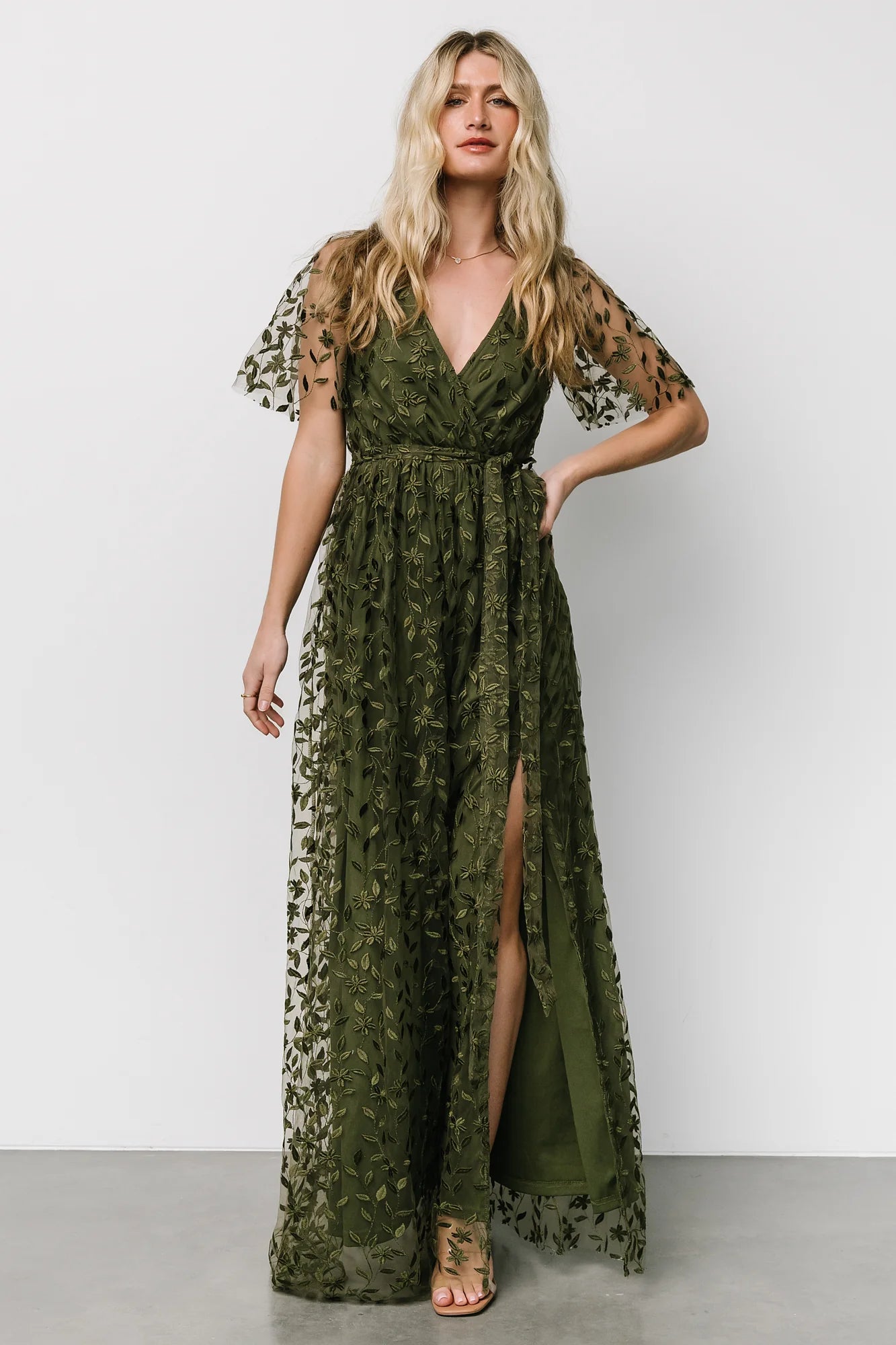 Marseille Embossed Maxi Dress | Olive