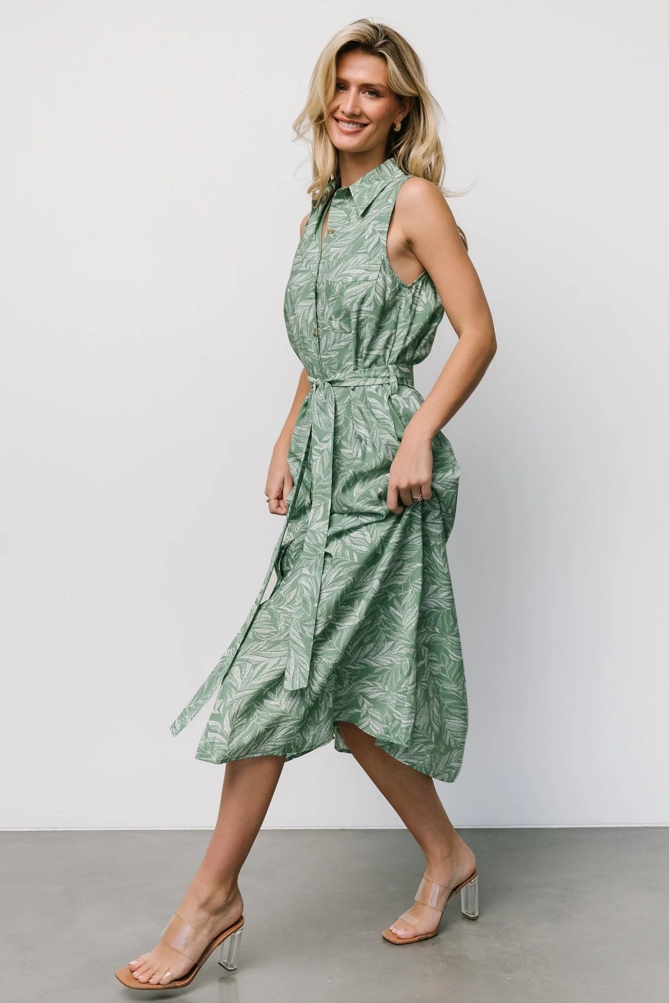 Scottie Button Tank Dress | Green Print