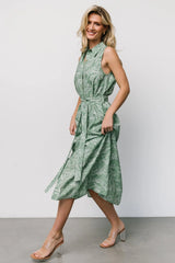 Scottie Button Tank Dress | Green Print