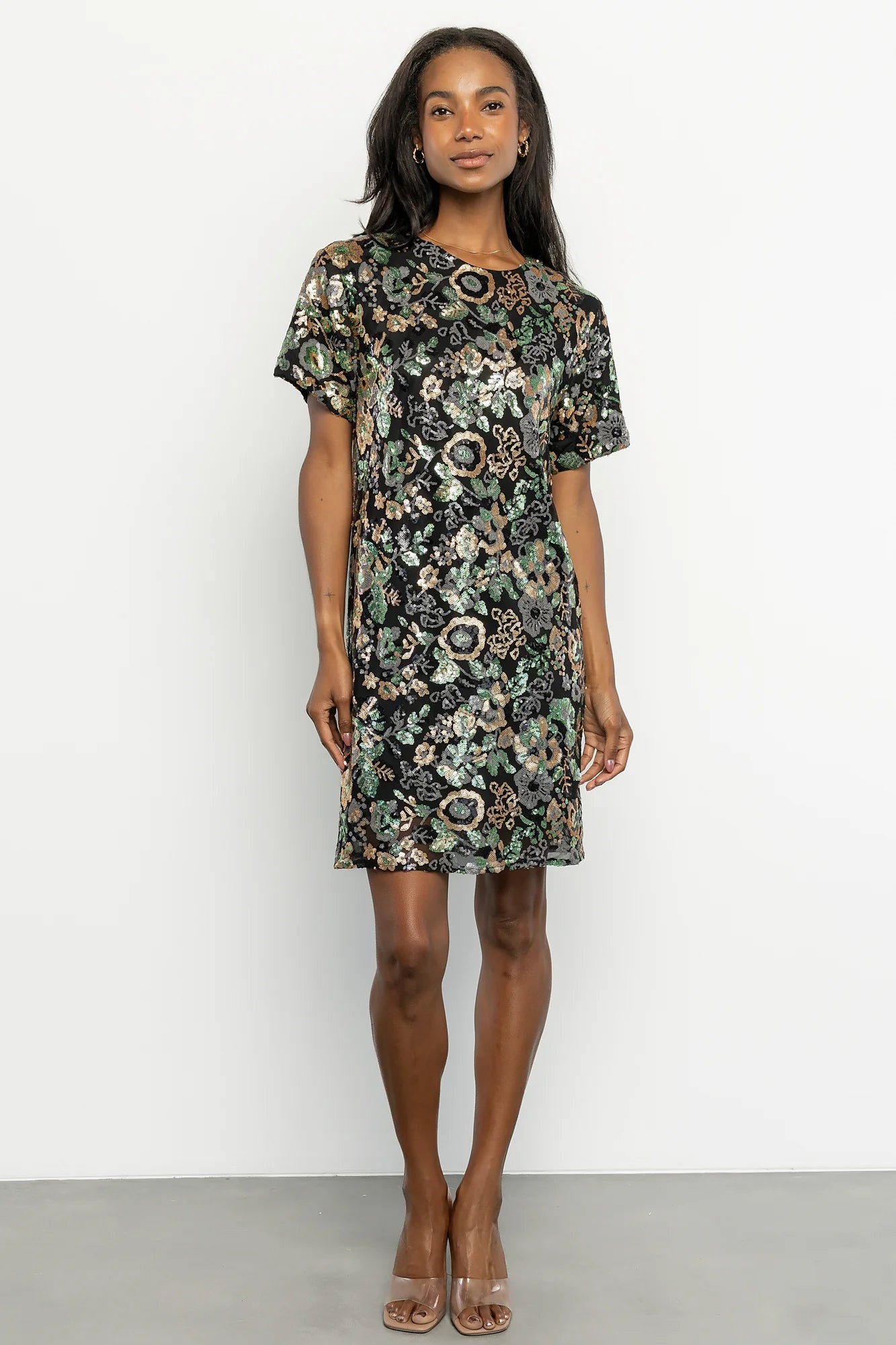 Squires Sequin Short Dress | Black + Green Multi