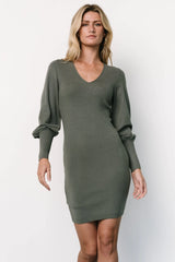 Suki V Neck Sweater Dress | Winter Green