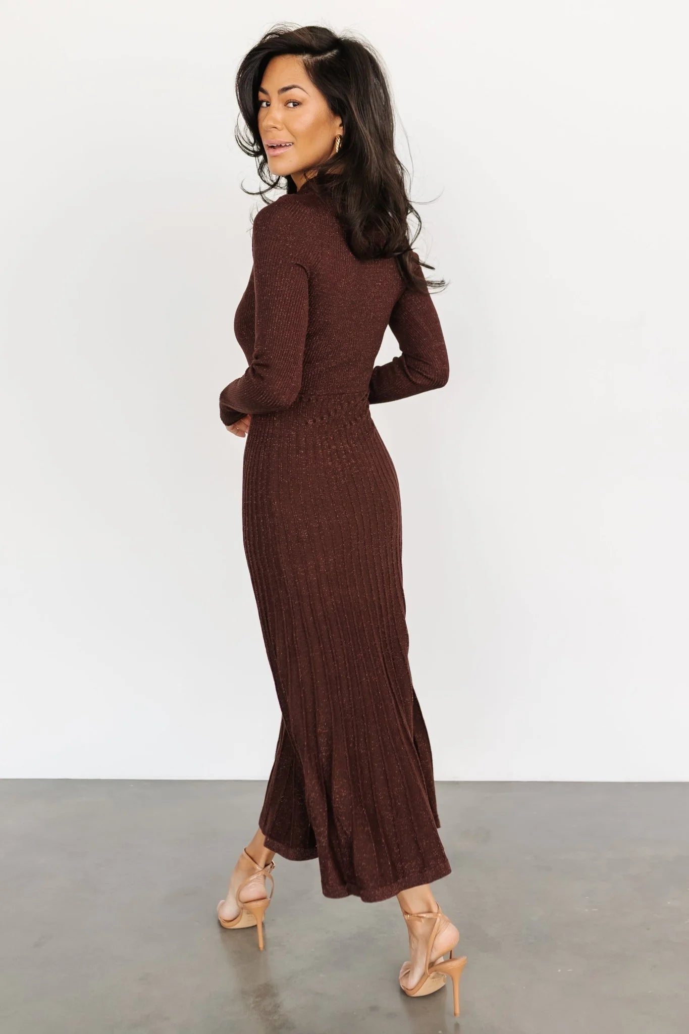 Jamelia Pleated Sweater Dress | Brown + Gold