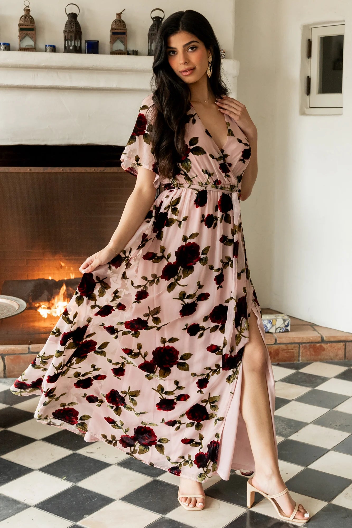 Parisian Velvet Maxi Dress | Blush Rose Floral