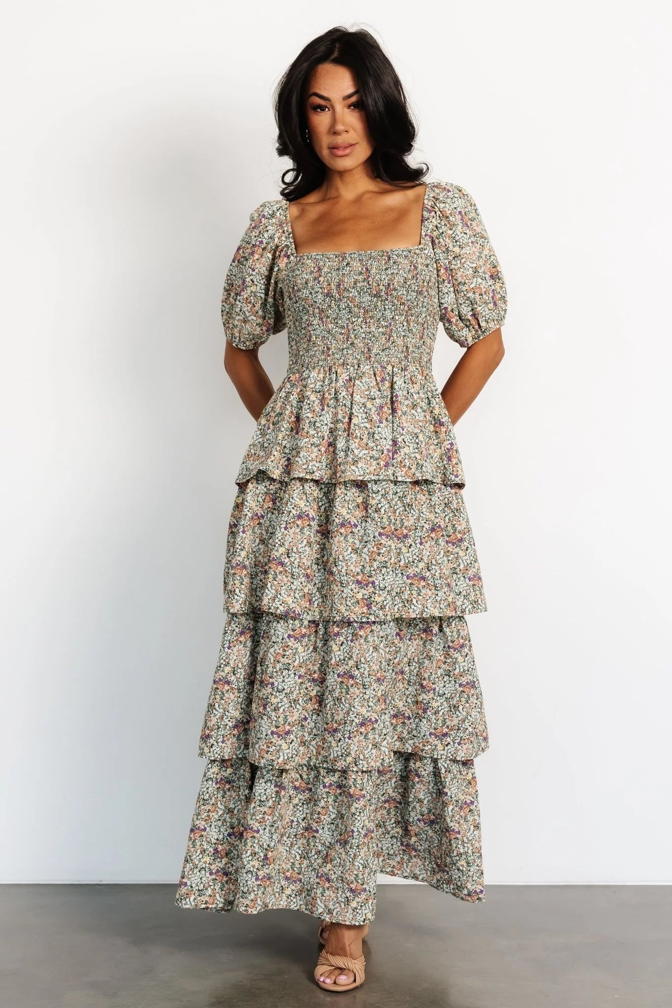 Felicia Tiered Maxi Dress | Green Multi