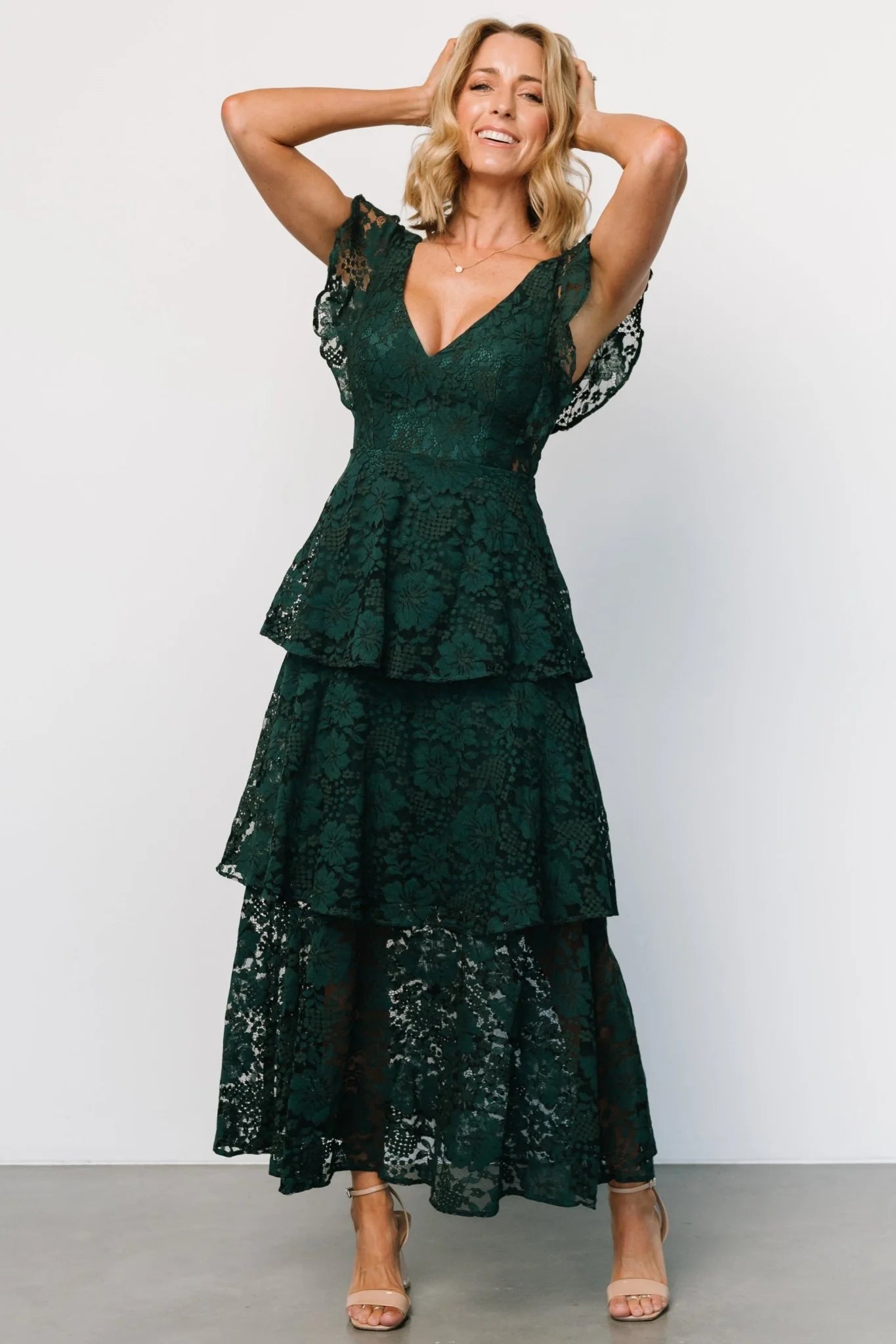 Margot Lace Tiered Maxi Dress | Deep Emerald