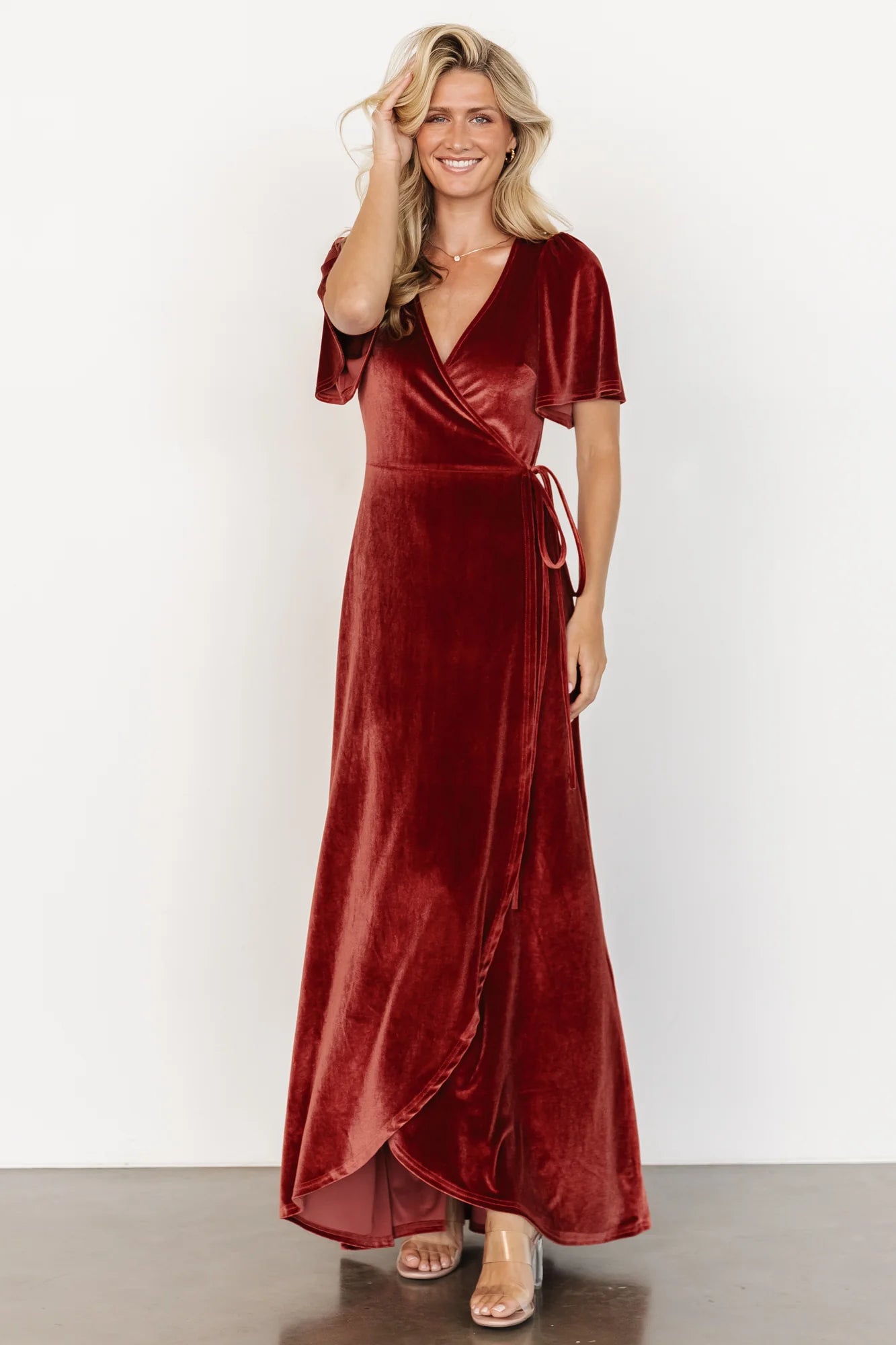 Katelyn Velvet Maxi Wrap Dress | Terracotta
