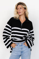 Elmer Striped Half Zip Sweater | Black + White